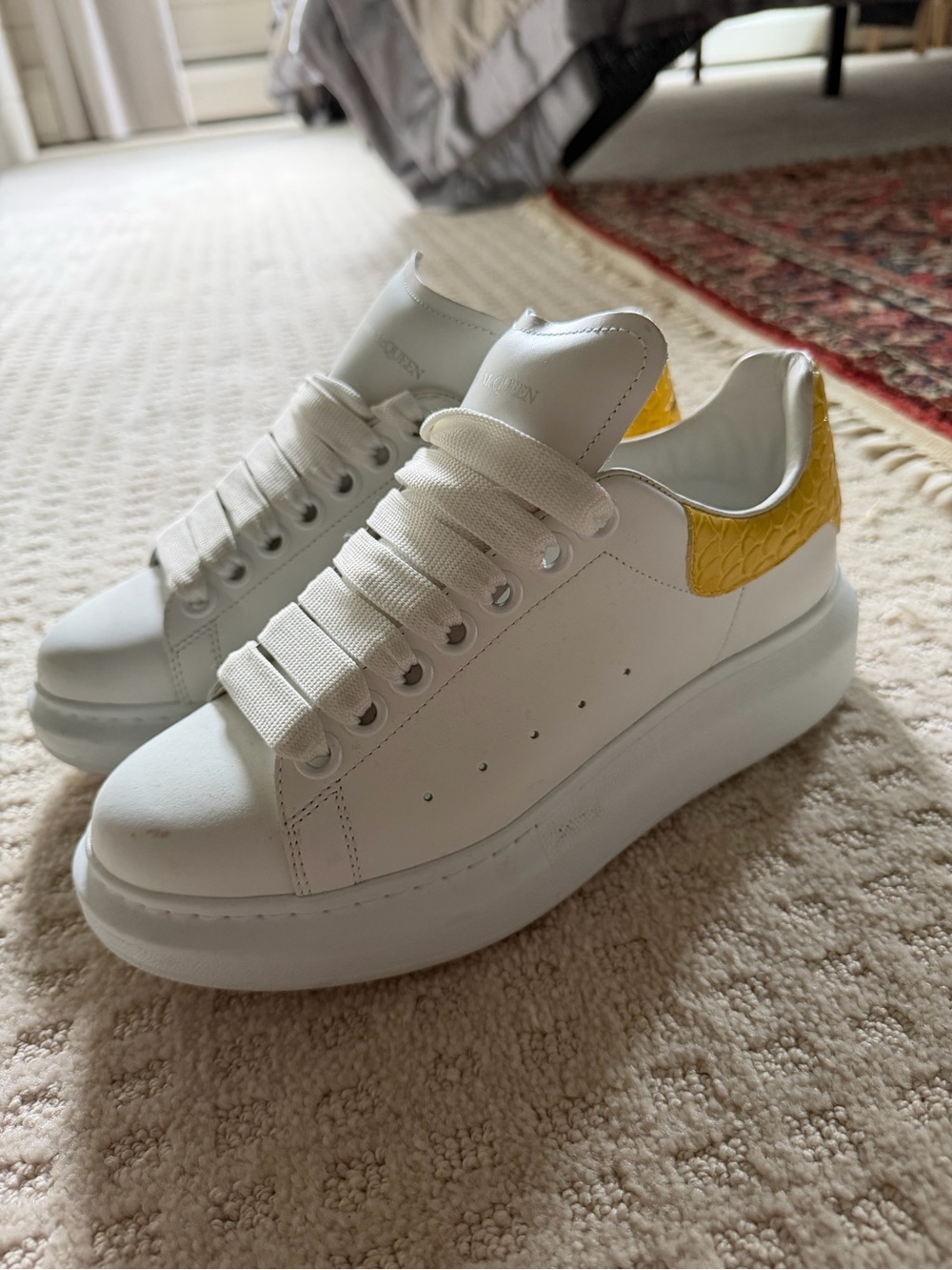 Alexander McQueen White Platform Sneakers with Yellow Heel Tab